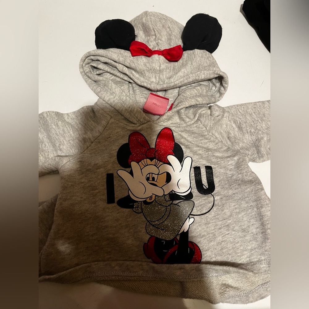 Gray Minnie Mouse Hoodie with Ears and Bow